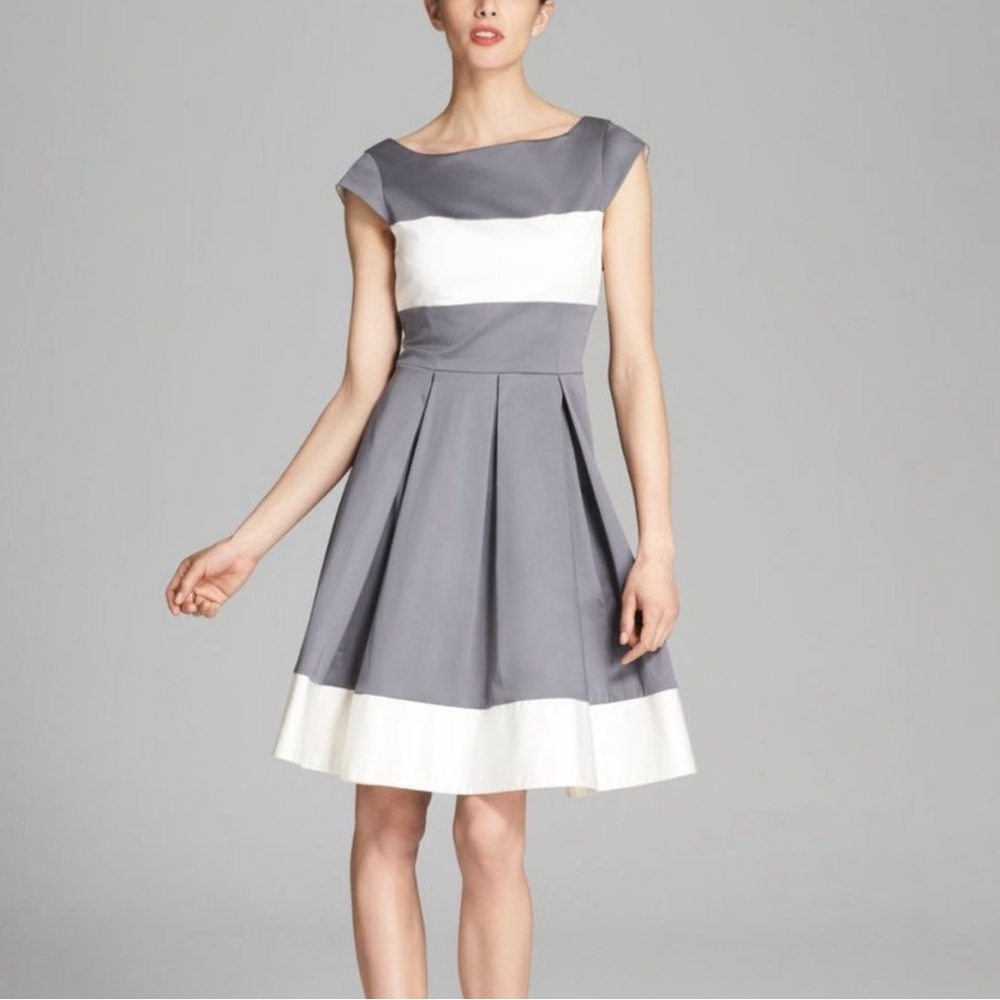 Kate Spade Adette Colorblock Cap Sleeve Gray and Vanilla/White Dress-6/S